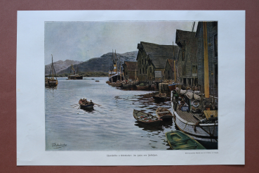 Kunst Druck Flekkefjord 1909 Themistokles von Eckenbrecher Hafen